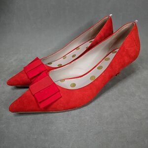 Boden Red Velvet w/ Bow Kitten Heel Shoe Size US 10.5 EU42 retail $190